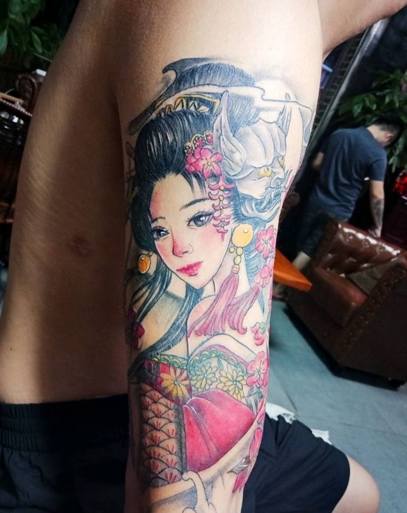 艺伎纹身图片_手臂腿部新传统老传统艺伎纹身图案