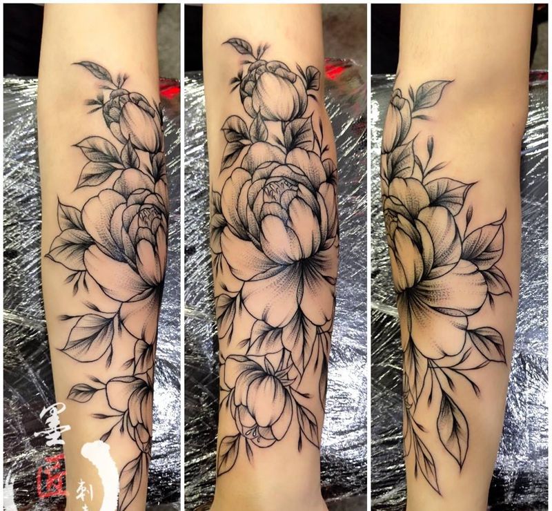 素花纹身图片_手臂点刺纹身图案