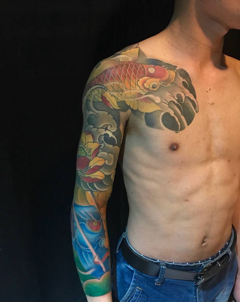 善恶一念纹身图片_成品手臂手部传统人物鬼神原创动物植物纹身图案