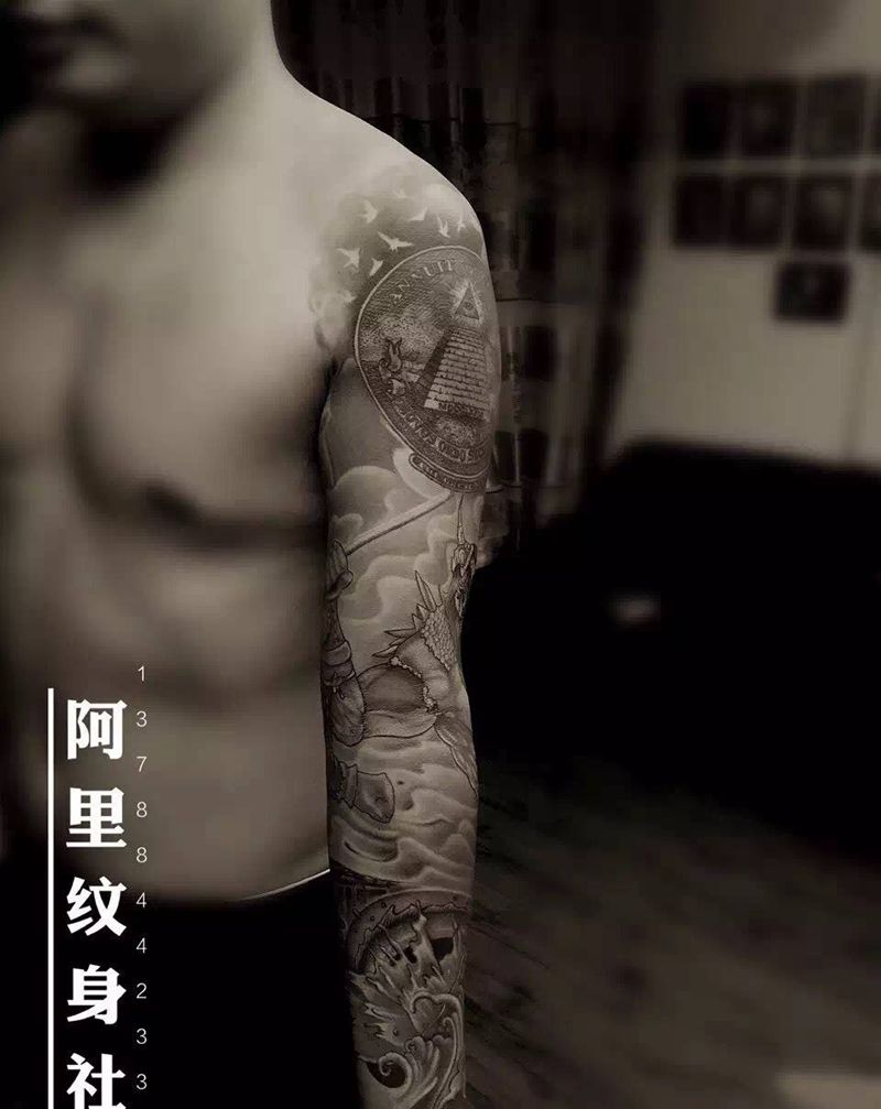 海神纹身图片_原创成品欧美人物阿里纹身图案