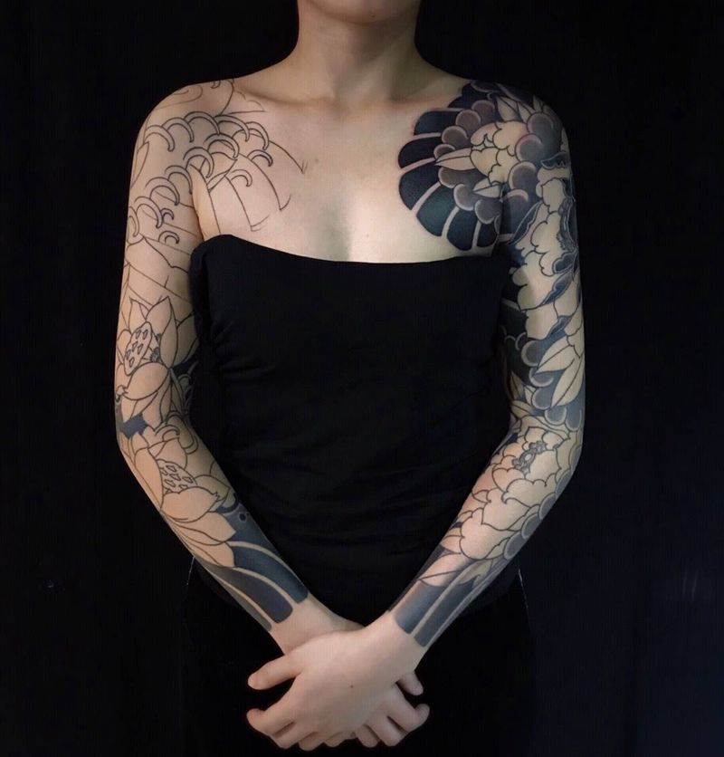 恒久心纹身图片_成品手稿手臂胸部肩部传统原创植物静物纹身图案