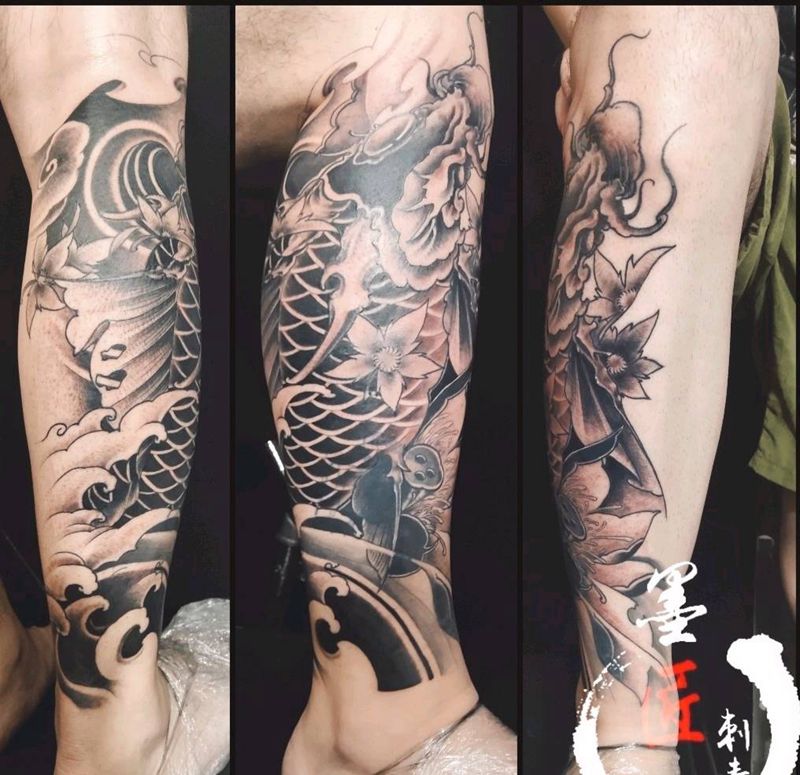 鳌鱼纹身图片_脚部新传统纹身图案