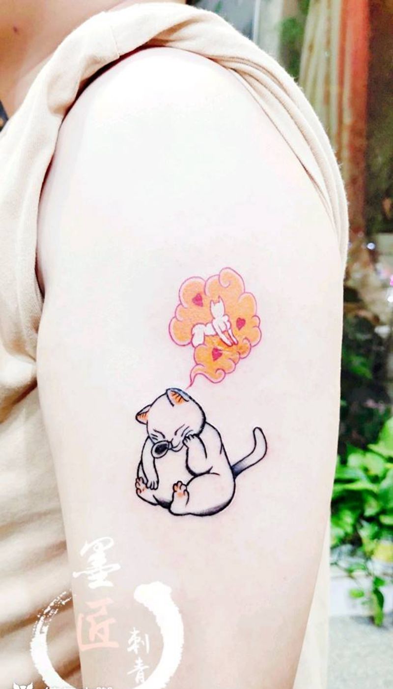 猫纹身图片_手臂几何纹身图案