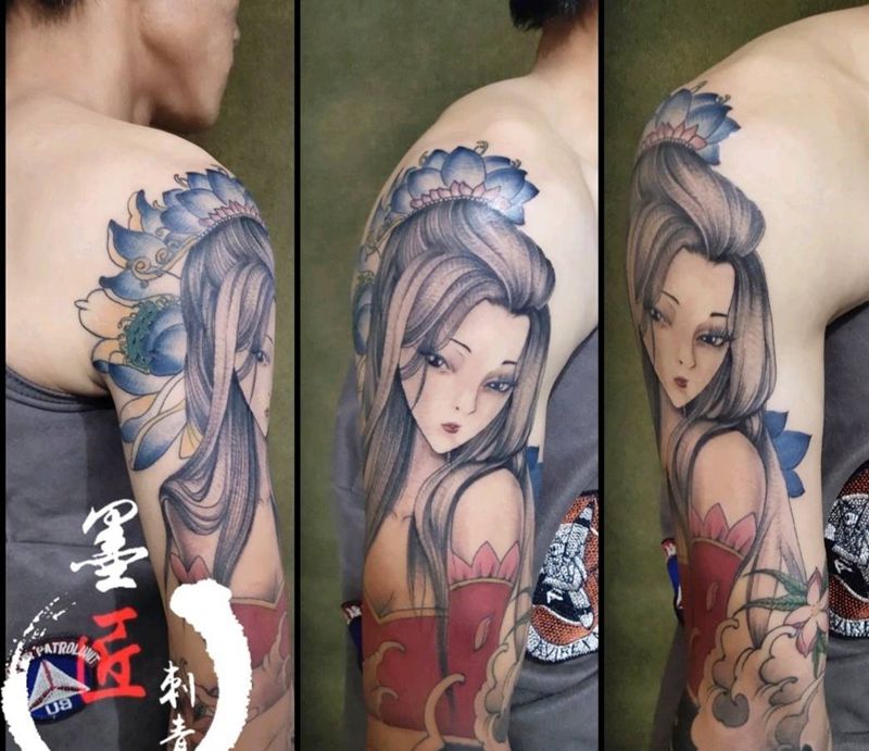 艺伎纹身图片_手臂新传统纹身图案