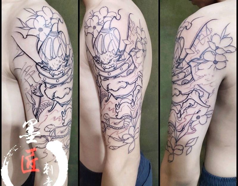 鬼武士未完待续上色纹身图片_手臂新传统纹身图案