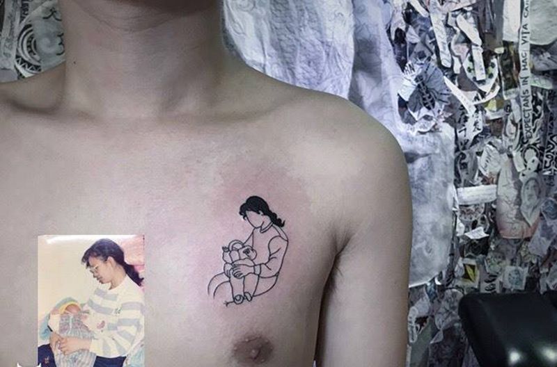 母爱纹身图片_成品胸部清新人物原创臀部背部纹身图案