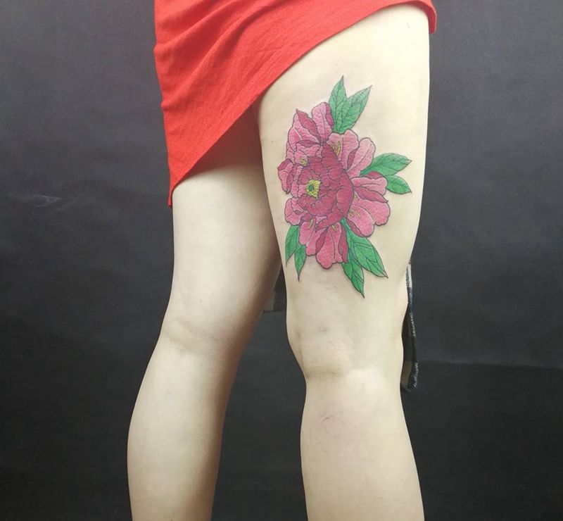 传统 牡丹纹身图片