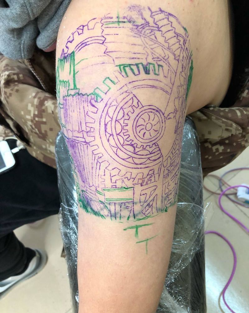 机械遮盖纹身图片