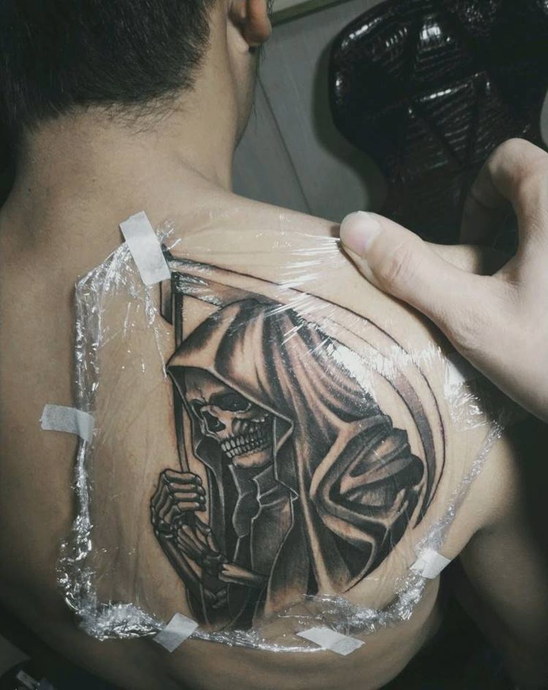 死神纹身图片_肩部纹身图案