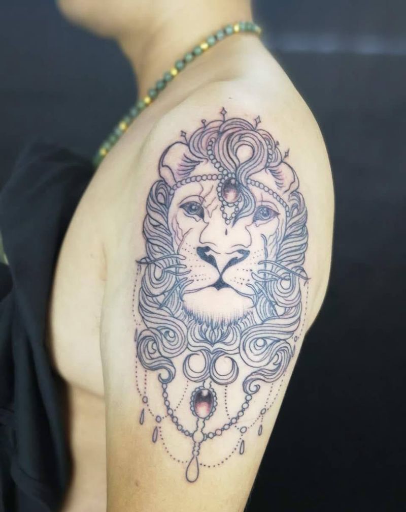 线条狮子纹身图片