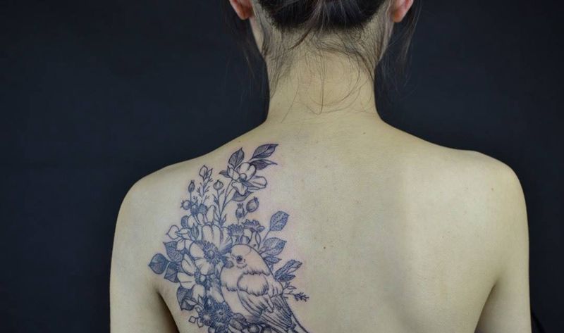 碎花鸟纹身图片