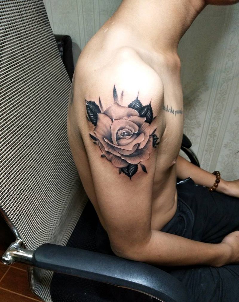 玫瑰 黑灰系纹身图片