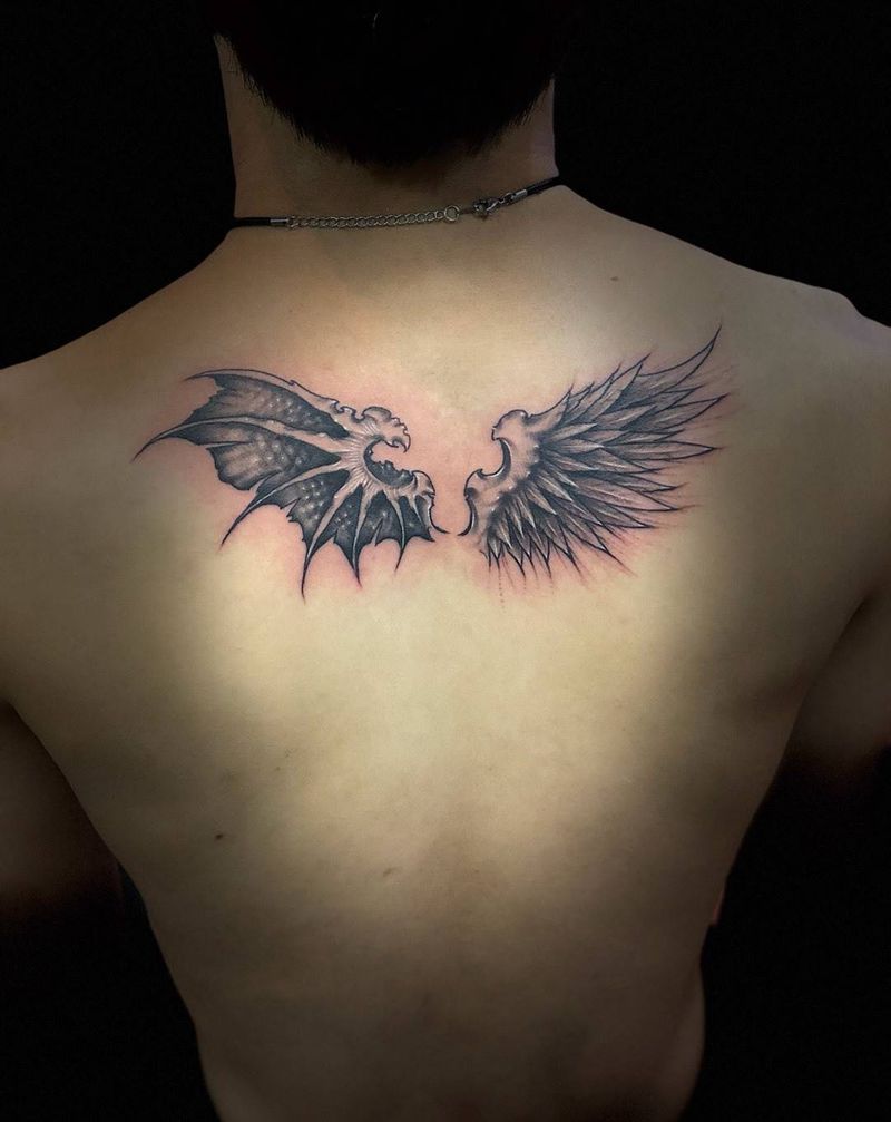 天使恶魔翅膀纹身图片