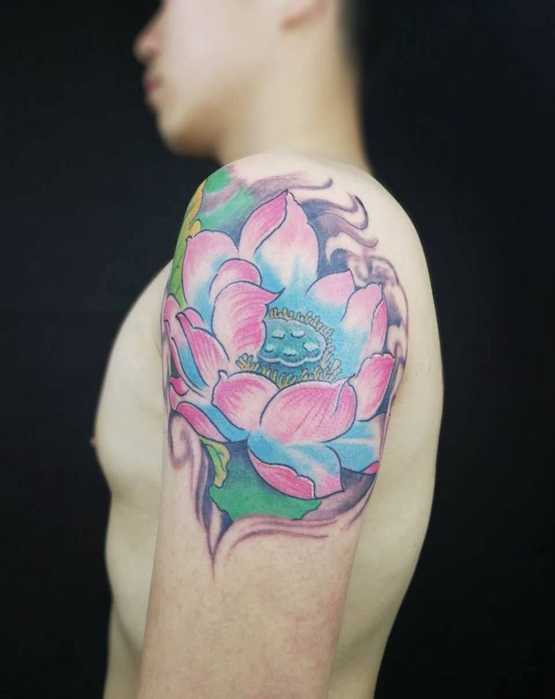 传统荷花纹身图片