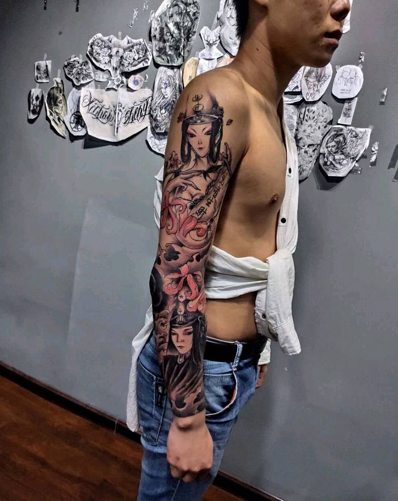 画江湖之不良人      黑白纹身图片_手臂老传统纹身图案