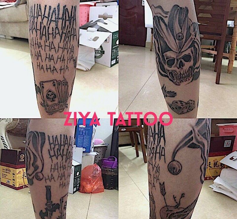 欧美拼接小腿纹身图片