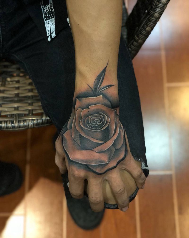 手背设计 -玫瑰花纹身图片