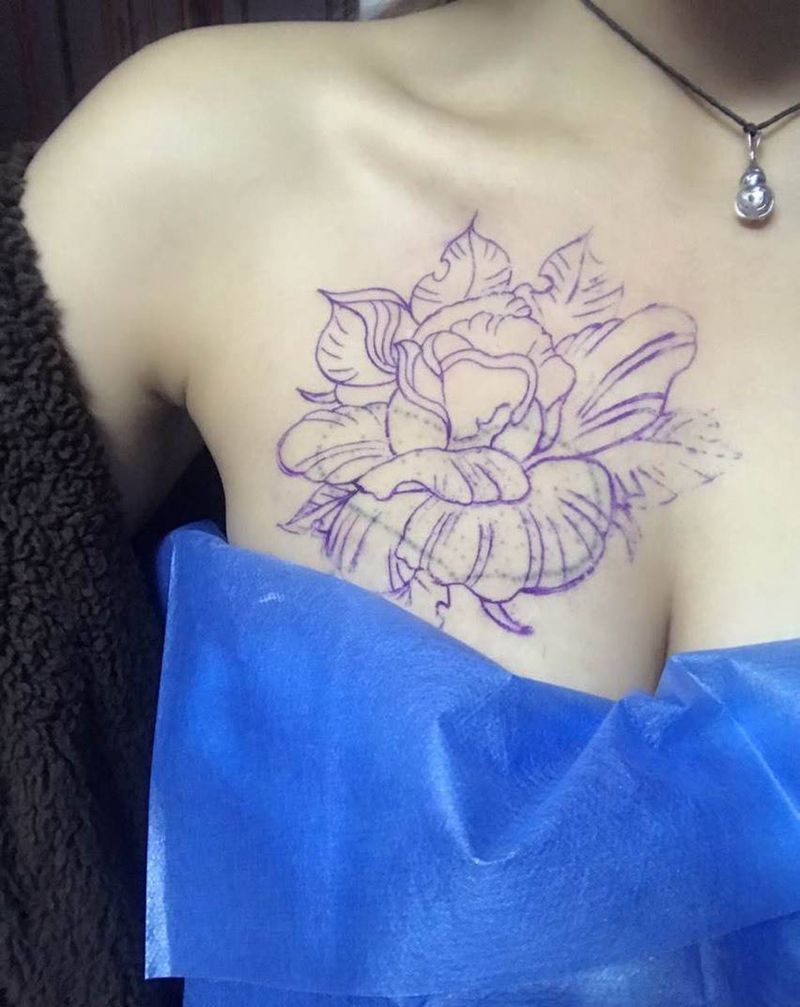 遮盖纹身图片_成品胸部植物纹身图案