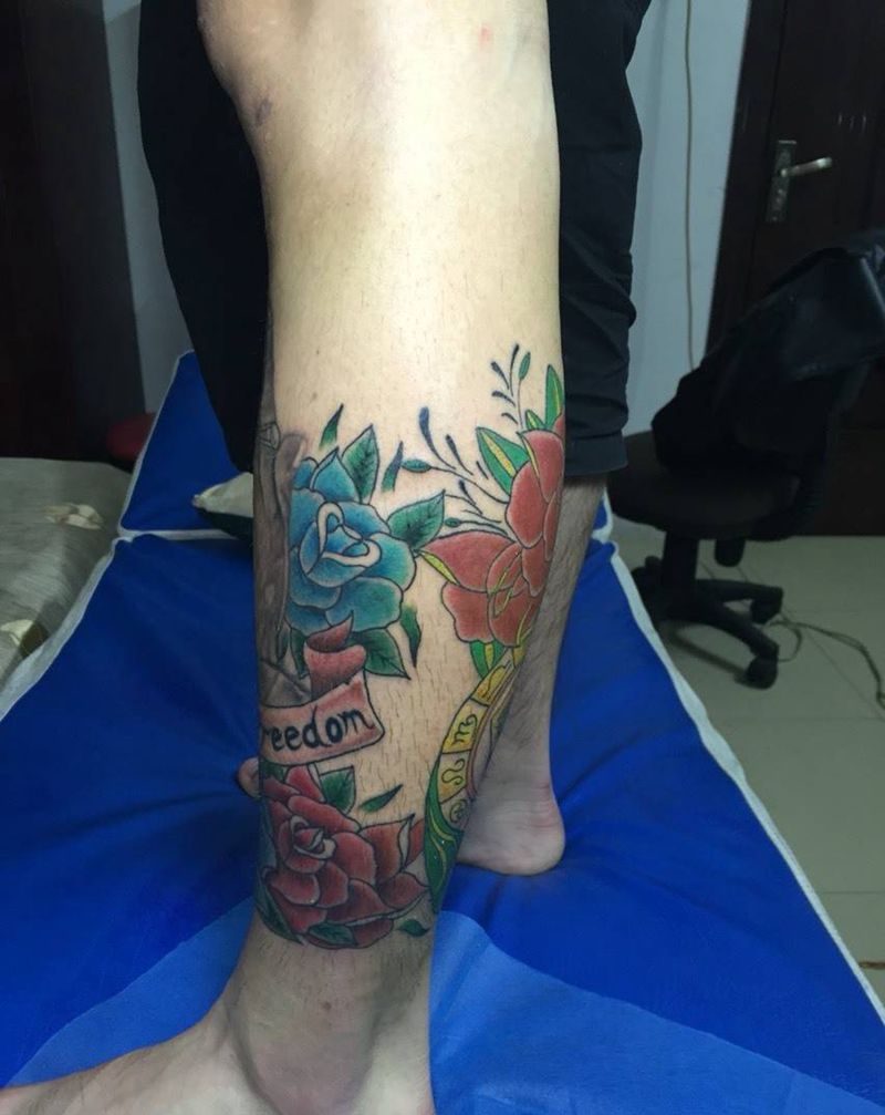 欧美小腿纹身图片