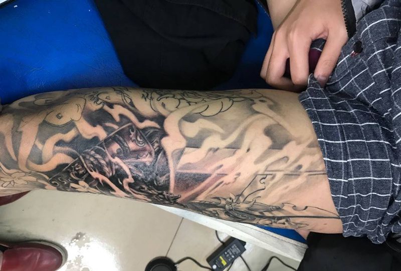 鬼武士算完成了，大腿还有50%纹身图片