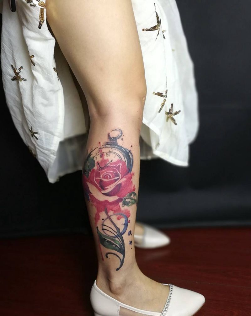玫瑰钟纹身图片