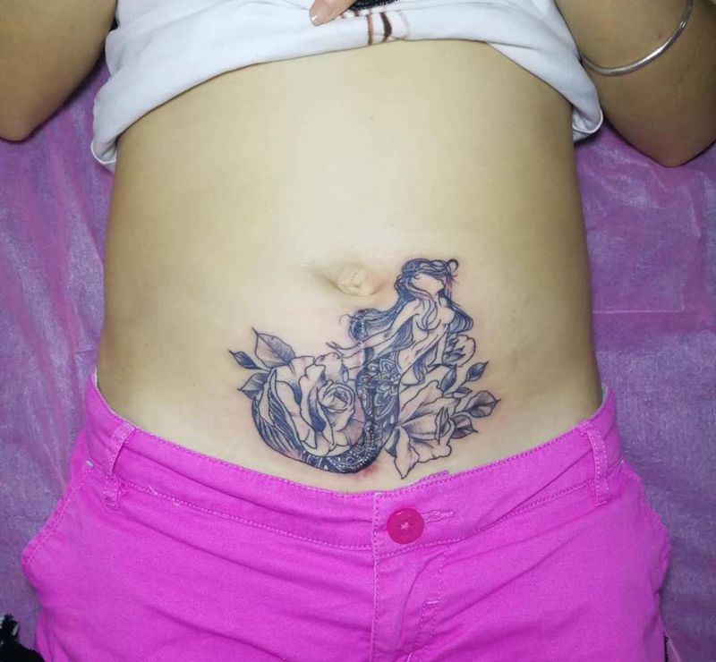 破腹产疤痕遮盖纹身图片