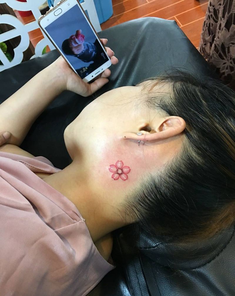 樱花纹身图片_成品清新植物纹身图案