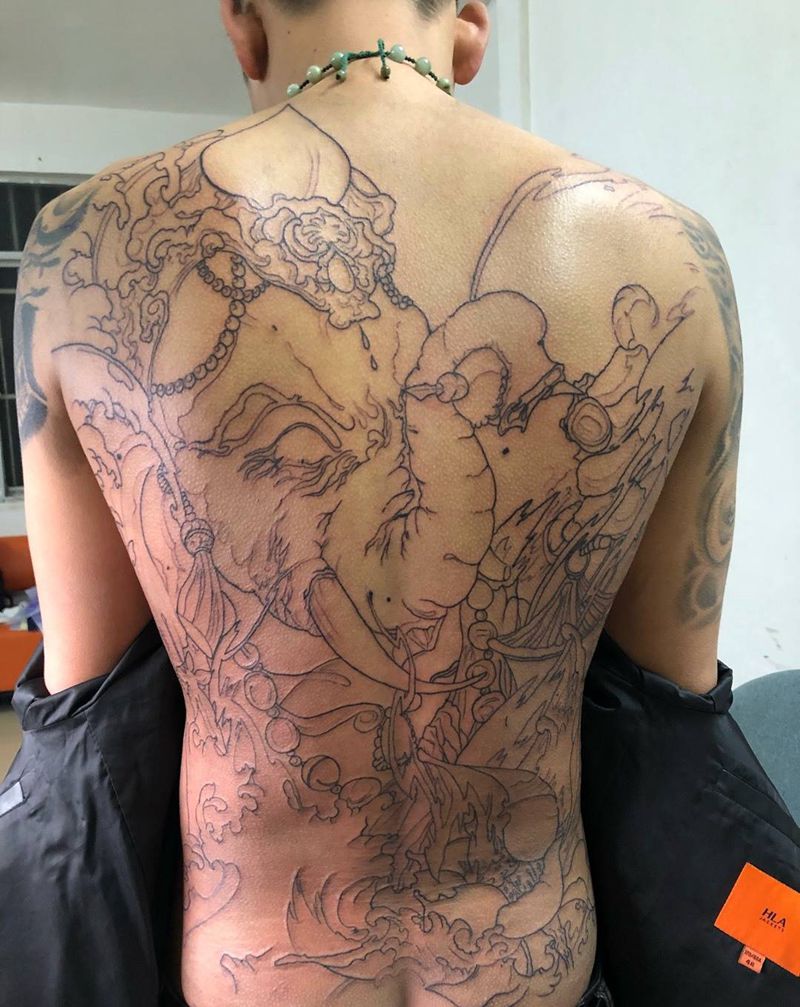 今日象神线条纹身图片