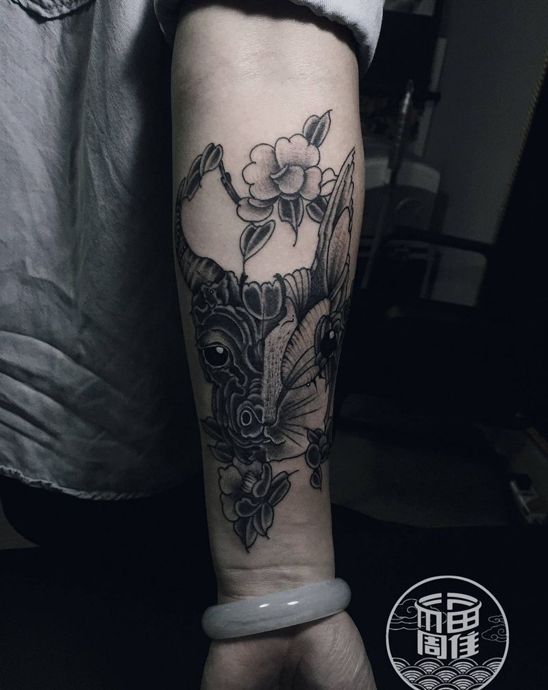 生肖组合纹身图片_手部手臂新传统老传统纹身图案