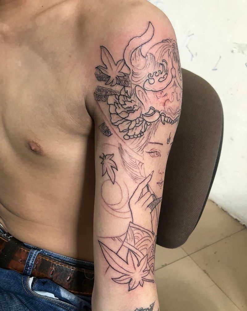 今日线条纹身图片