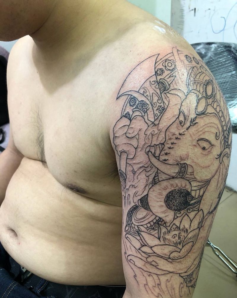 象神线条纹身图片