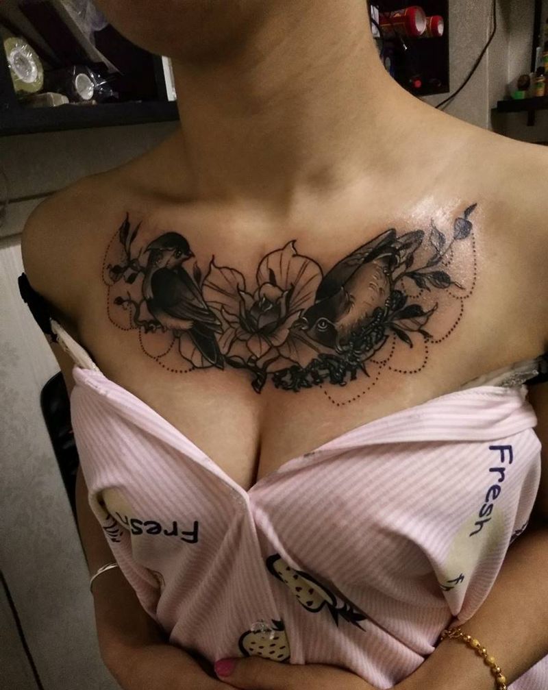 遮盖旧图  花胸设计纹身图片