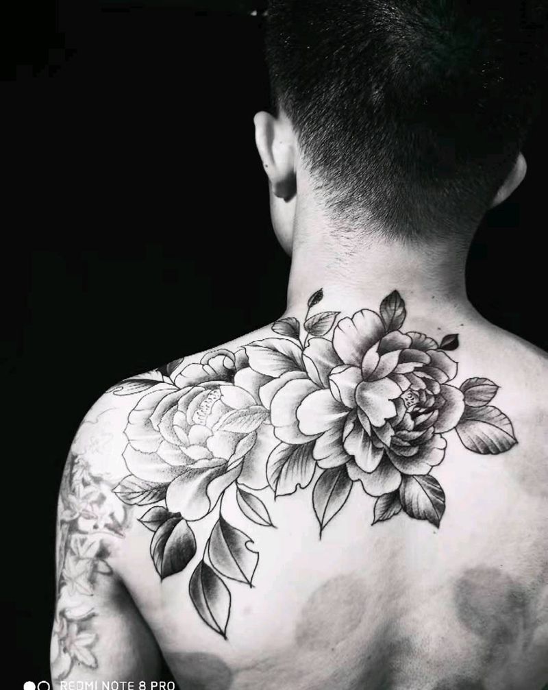 牡丹纹身图片_背部纹身图案
