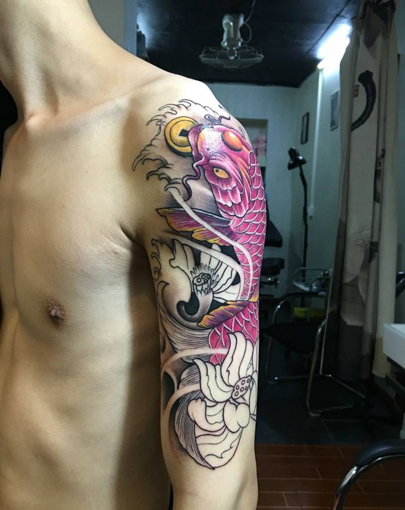 鲤鱼未完待续纹身图片_传统动物手臂纹身图案