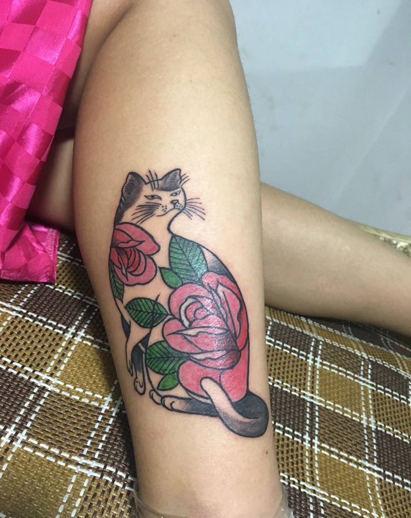 Old school猫纹身图片