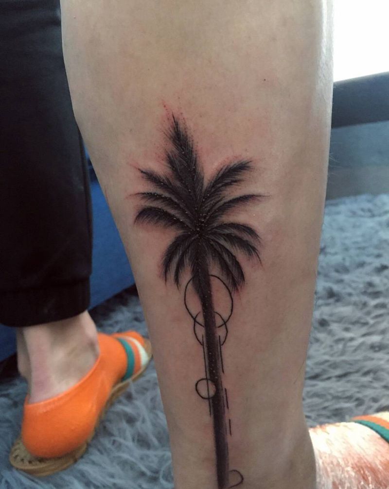 椰树纹身图片_成品脚部腿部纹身图案