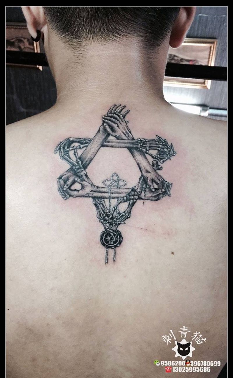 六芒星纹身图片_成品颈部欧美几何宗教纹身图案