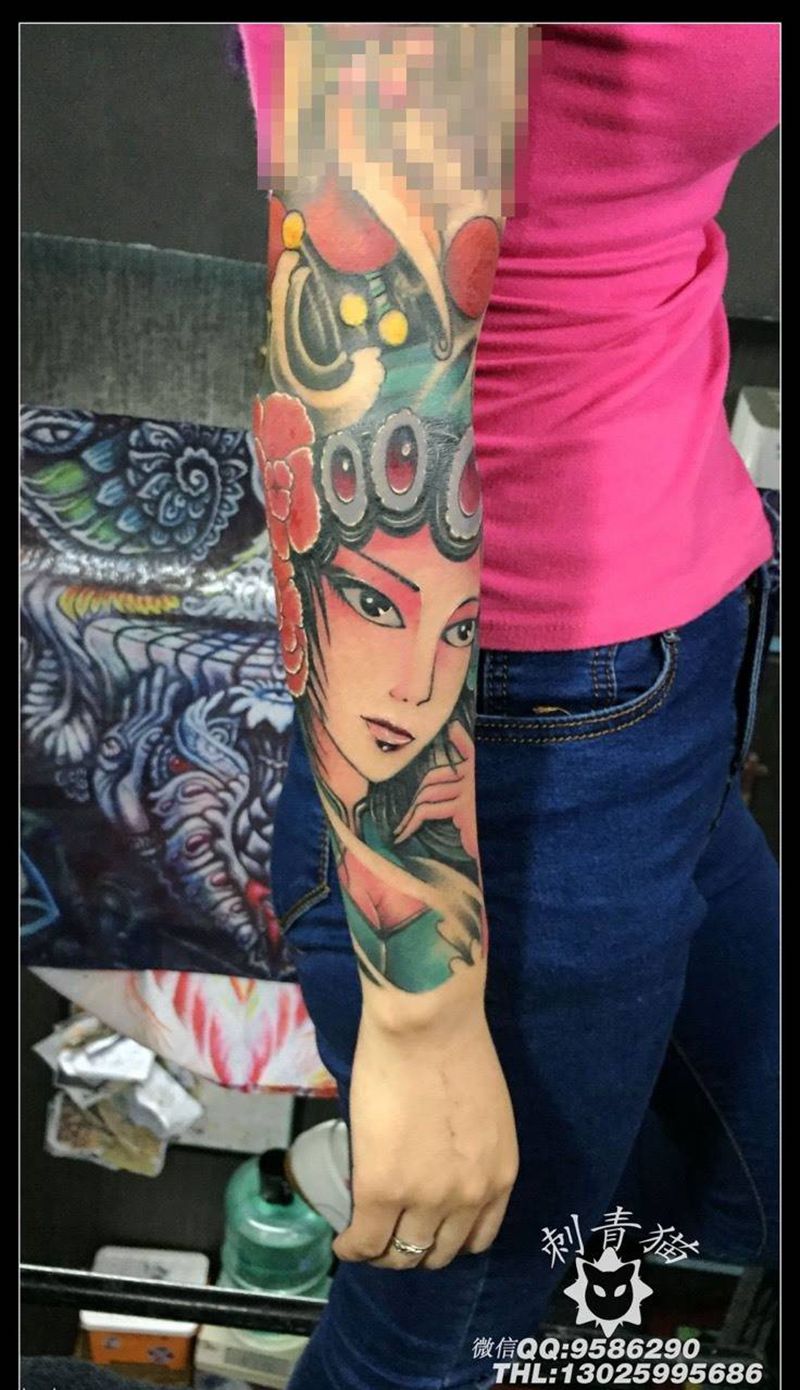 花旦纹身图片_成品手臂手部传统人物花旦纹身图案
