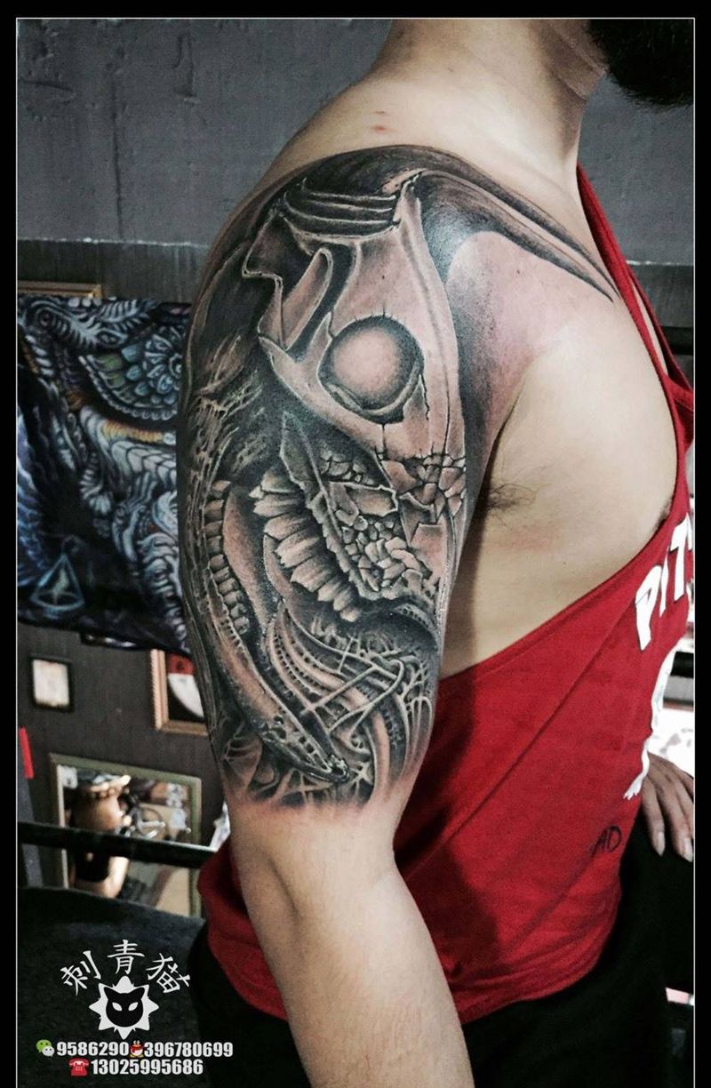 巨石强森版牛头纹身图片_成品手臂手部欧美写实动物牛头纹身图案