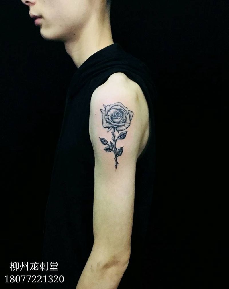 玫瑰纹身图片_手臂欧美植物成品纹身图案