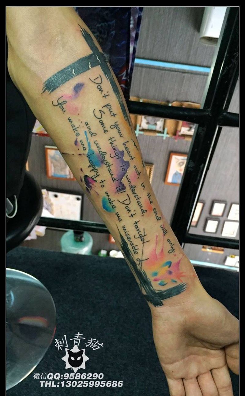 水彩英文纹身图片