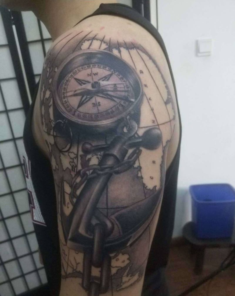 船锚纹身图片_欧美写实纹身图案