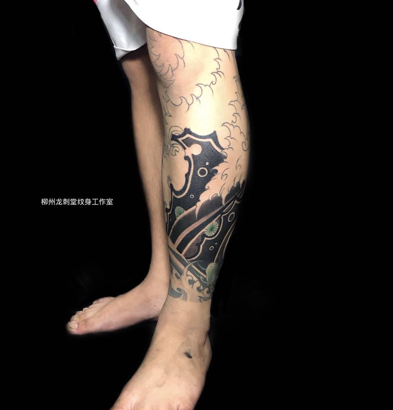 传统图案包小腿纹身图片_腿部老传统小腿版雾柳州龙刺堂纹身图案