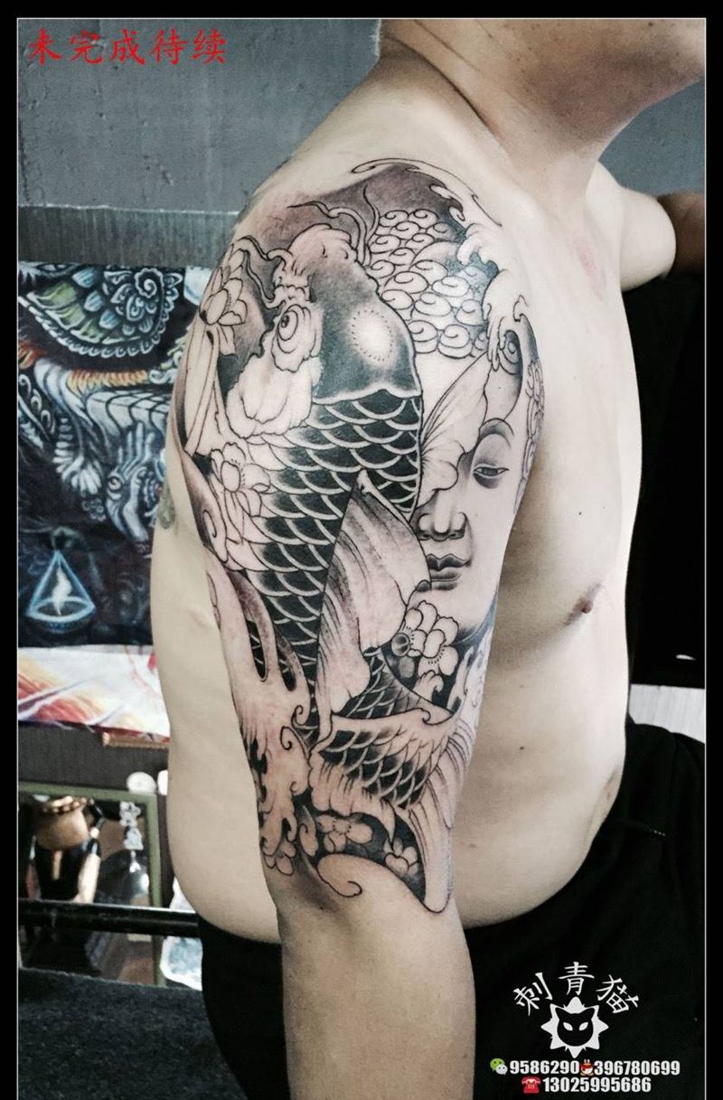 锦鲤佛.未完成纹身图片_手臂手部传统宗教动物纹身图案