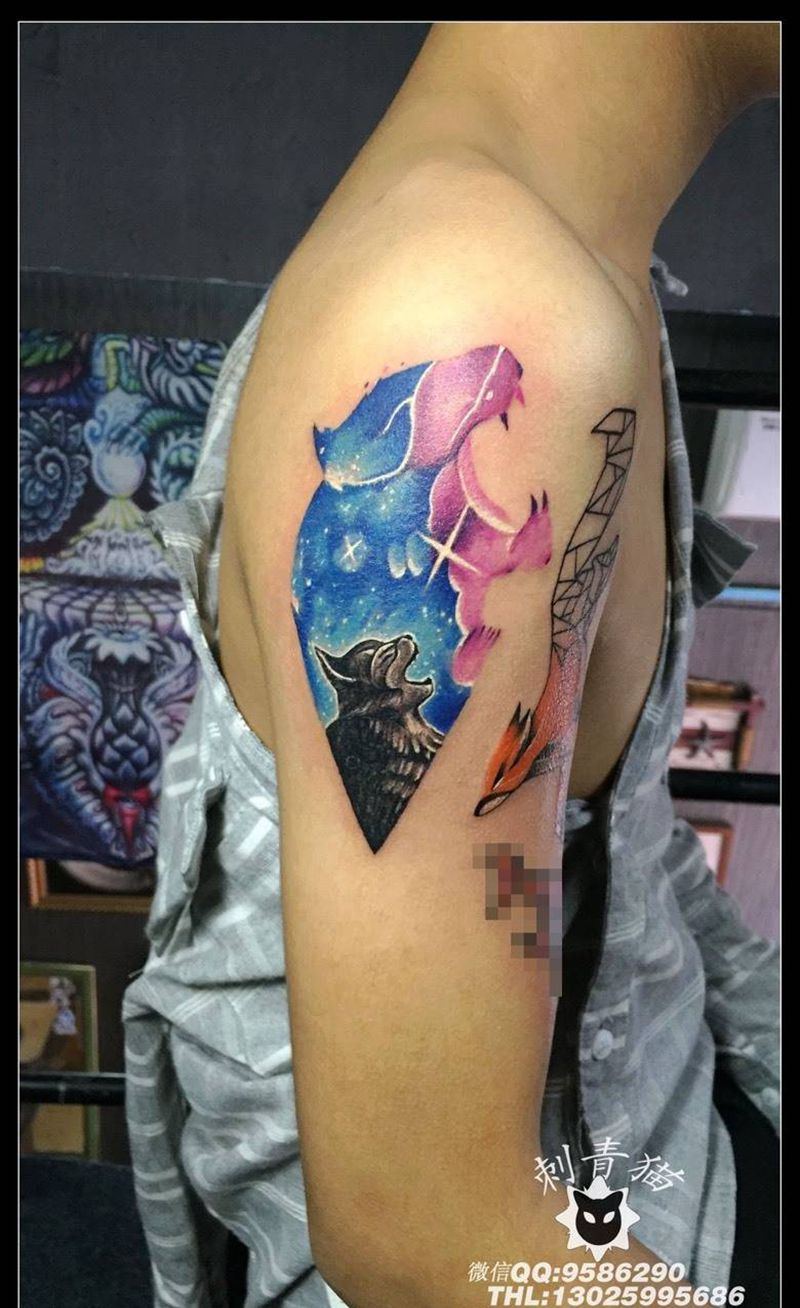 猫咪纹身图片_成品手臂手部欧美清新动物水彩猫咪纹身图案