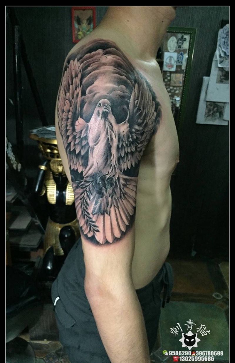 鸽子纹身图片_成品手臂手部欧美动物鸽子纹身图案