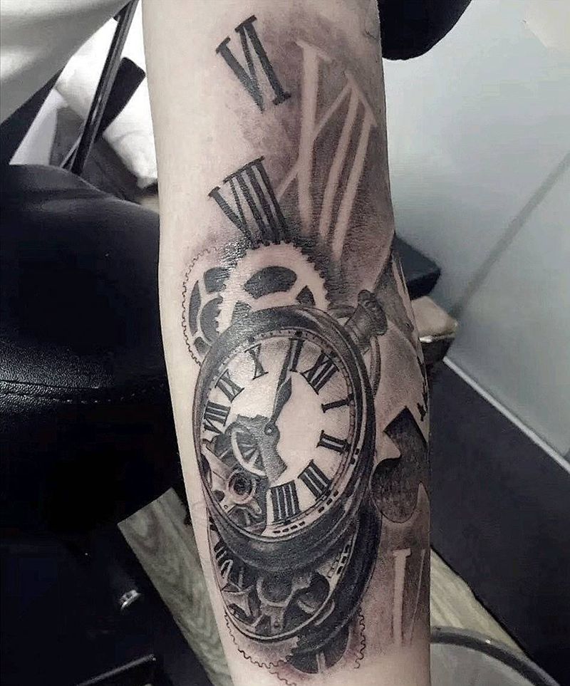 时间 钟 表纹身图片_肩部腿部纹身图案