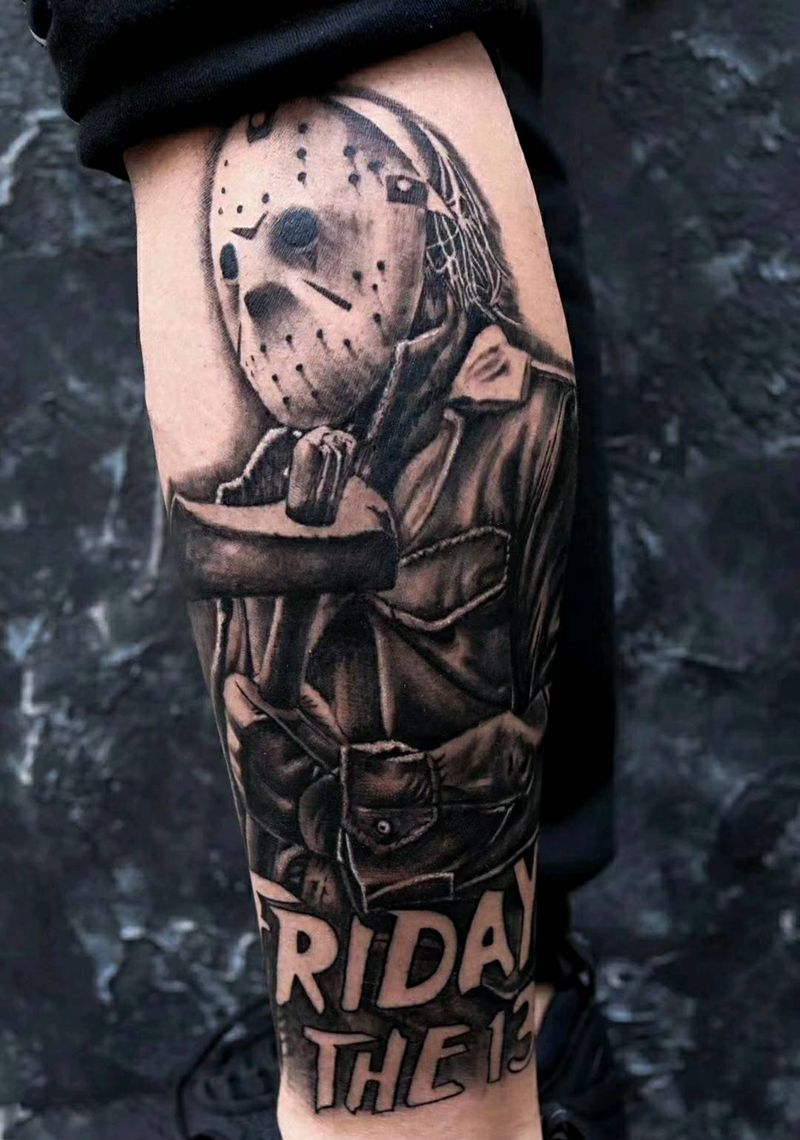 杀人魔杰森纹身图片_脚部欧美写实纹身图案