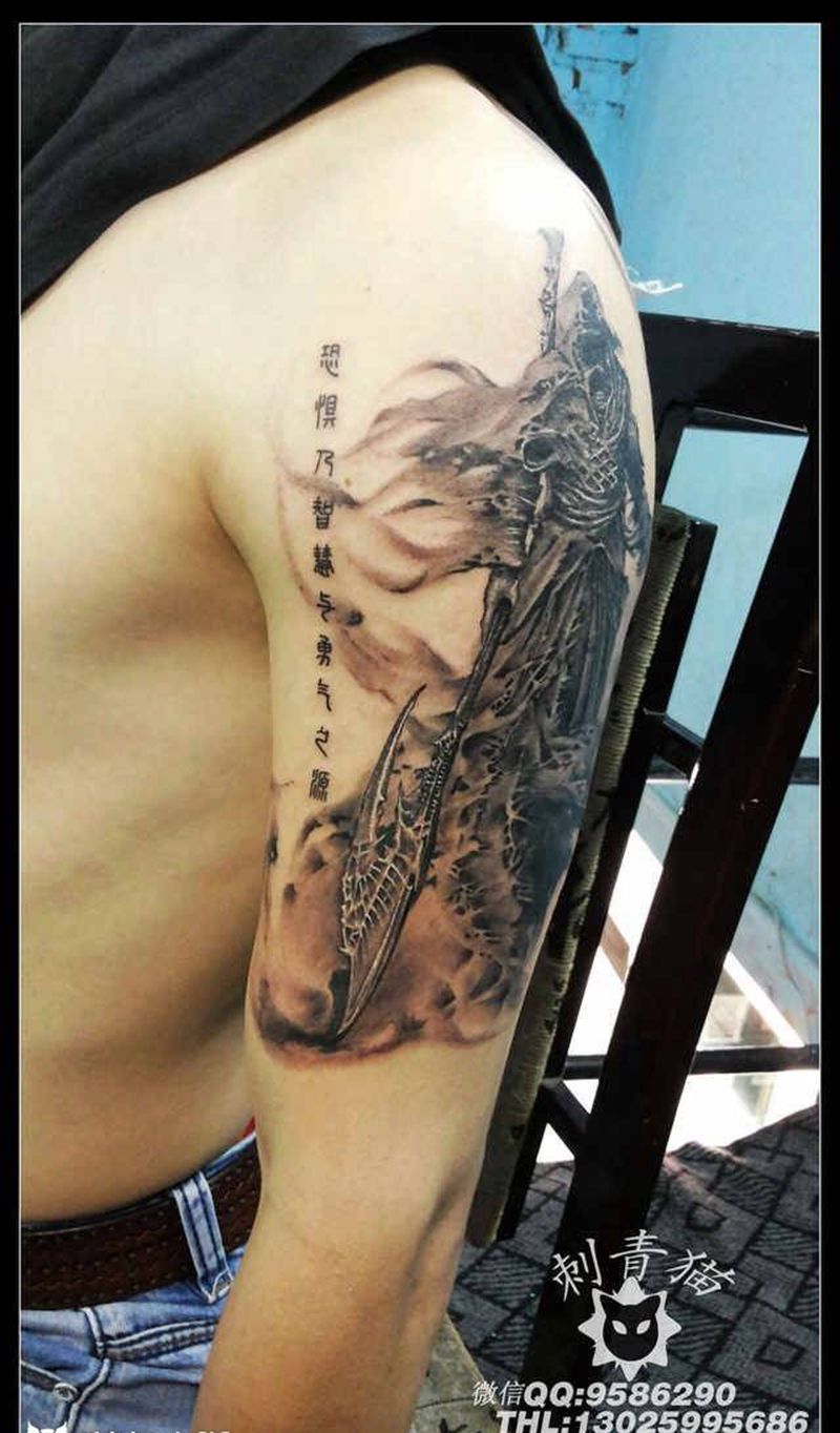 死神纹身纹身图片_成品手臂欧美鬼神纹身图案
