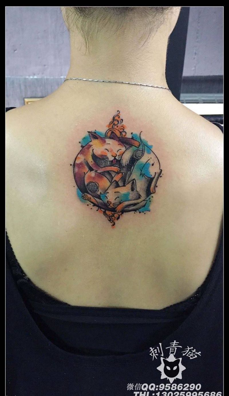 水彩小猫咪纹身纹身图片